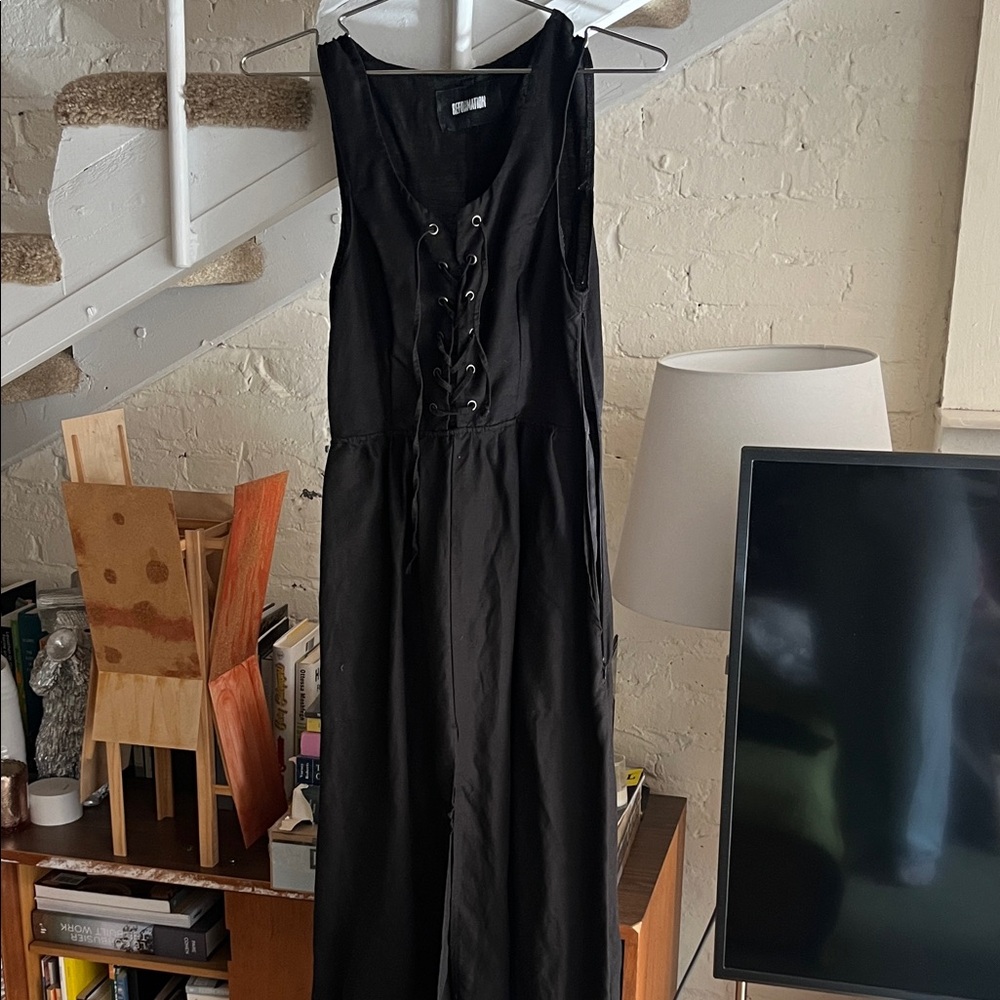Linen Reformation Black Lace-Up Sleeveless Dress